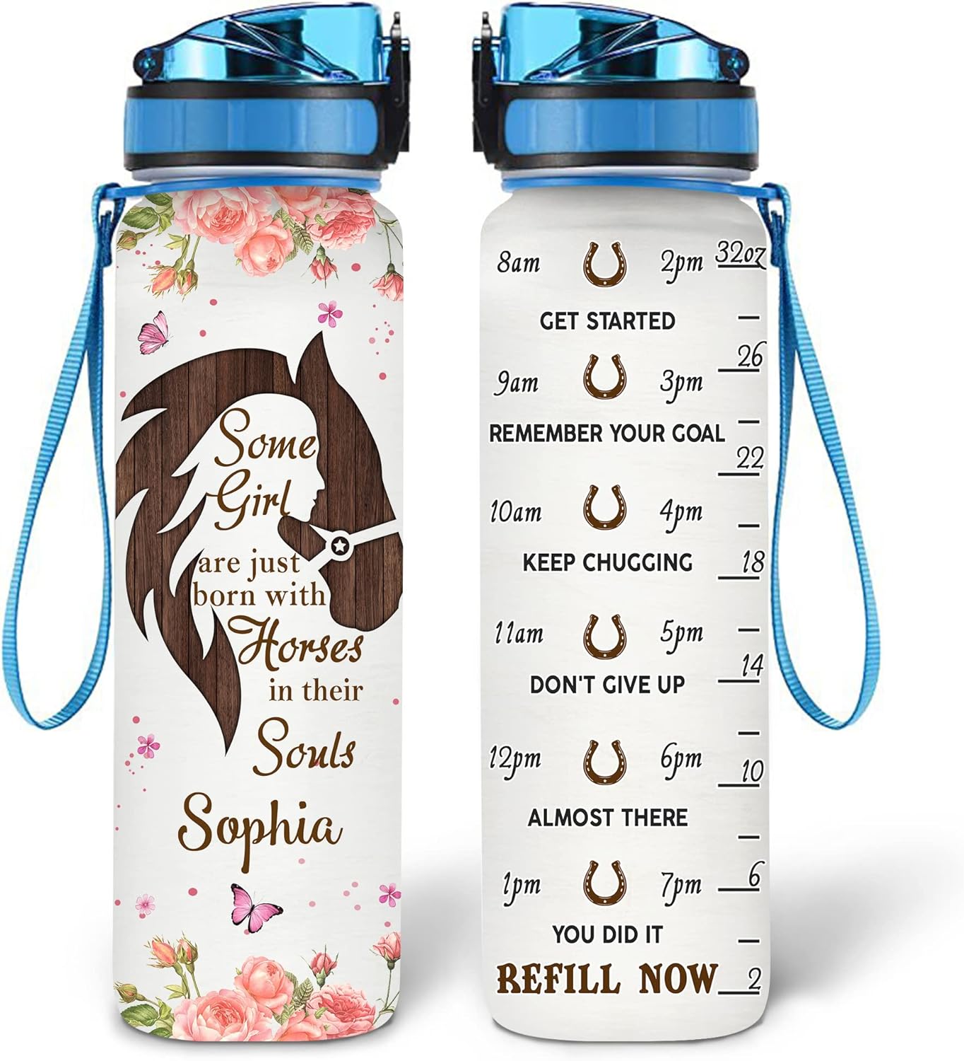 Horse Soul Quote Water Bottle Tracker 32oz – Personalized Motivational Hydration Bottle – Sentimental Gift for Horse Lovers