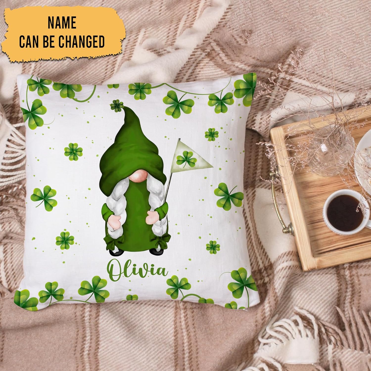 Gnome Three Leaf Clover - Personalized Pillow(Insert Included)