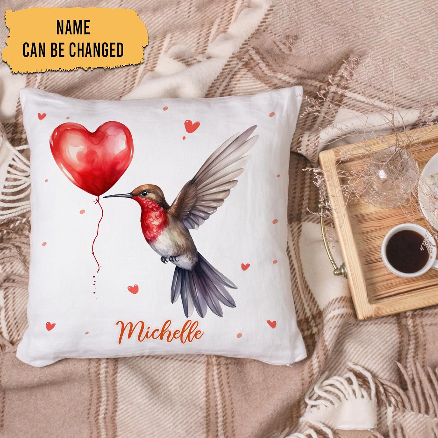 Hummingbird Valentine Pattern - Personalized Pillow (Insert Included)