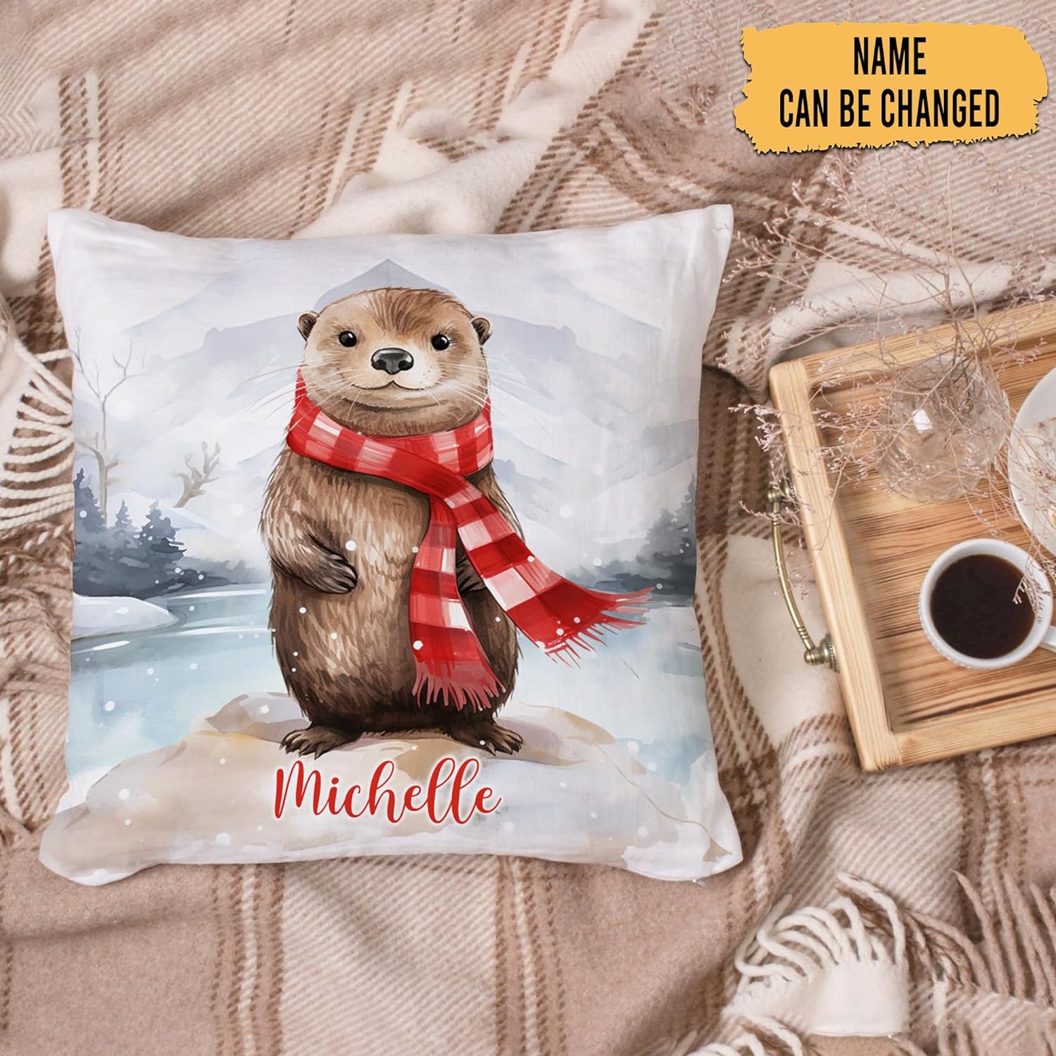 Otter Snow Pattern - Personalized Pillow (Insert Included)