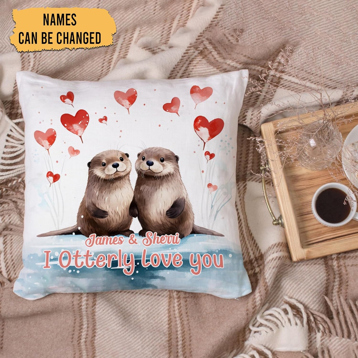 Otter Heart Pattern - Personalized Pillow (Insert Included)