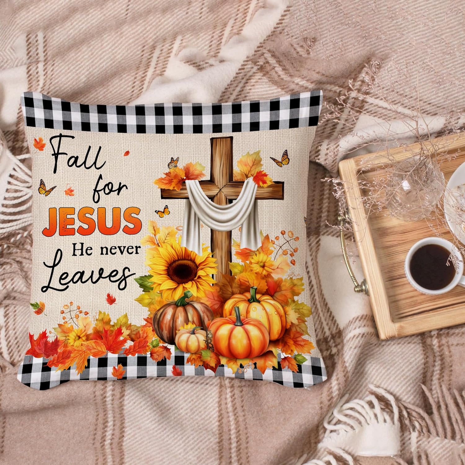 Fall For Jesus,He Never Leaves - Personalized Pillow(Insert Included)