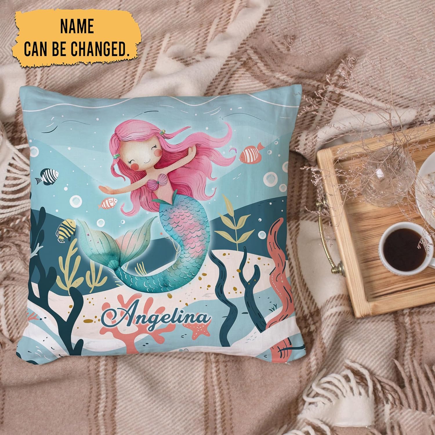 Mermaid Theme - Personalized Pillow (Insert Included)