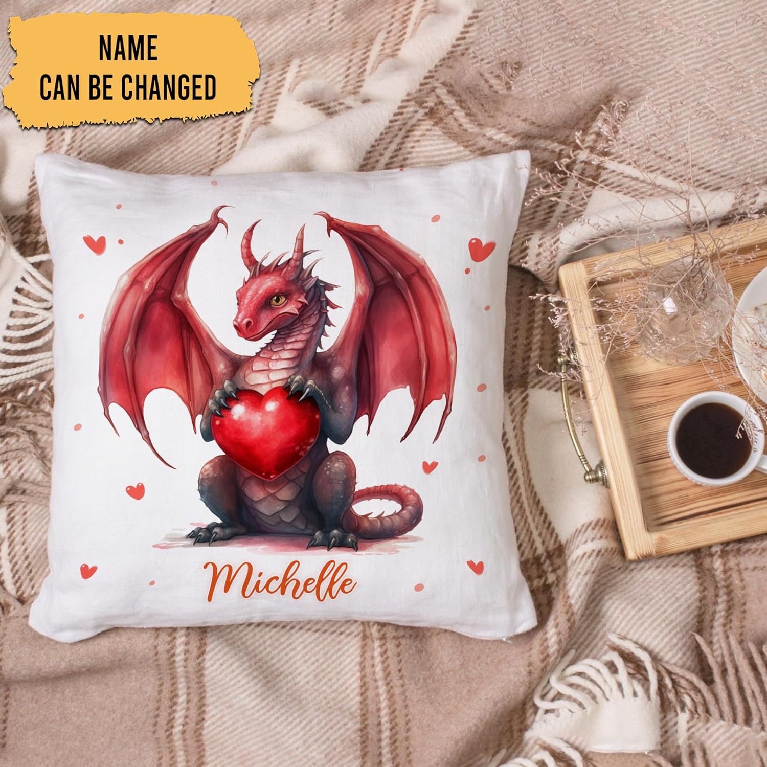 Dragon Valentine Pattern - Personalized Pillow (Insert Included)