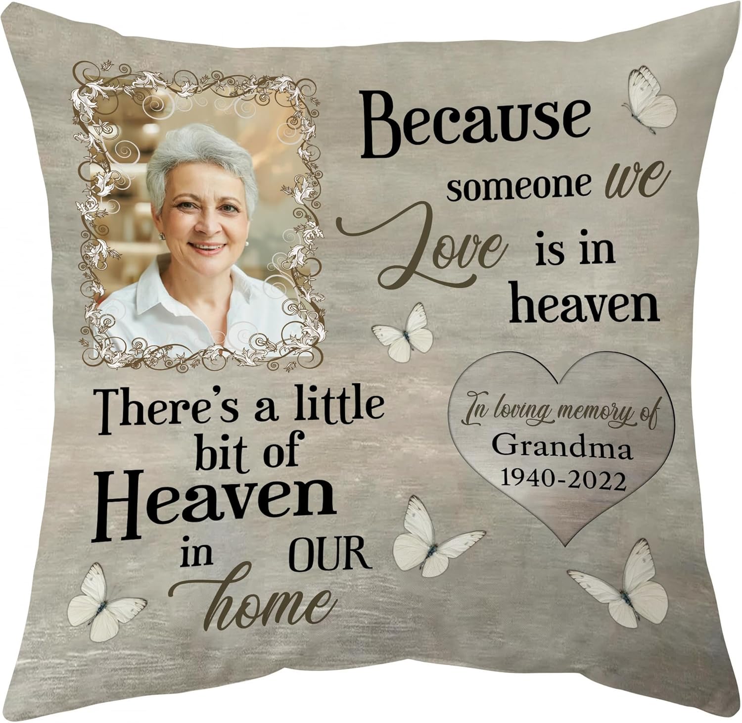 Because Someone We Love Is in Heaven – Personalized Memorial Pillow with Insert – Butterfly Remembrance Cushion Gift for Family and Friends