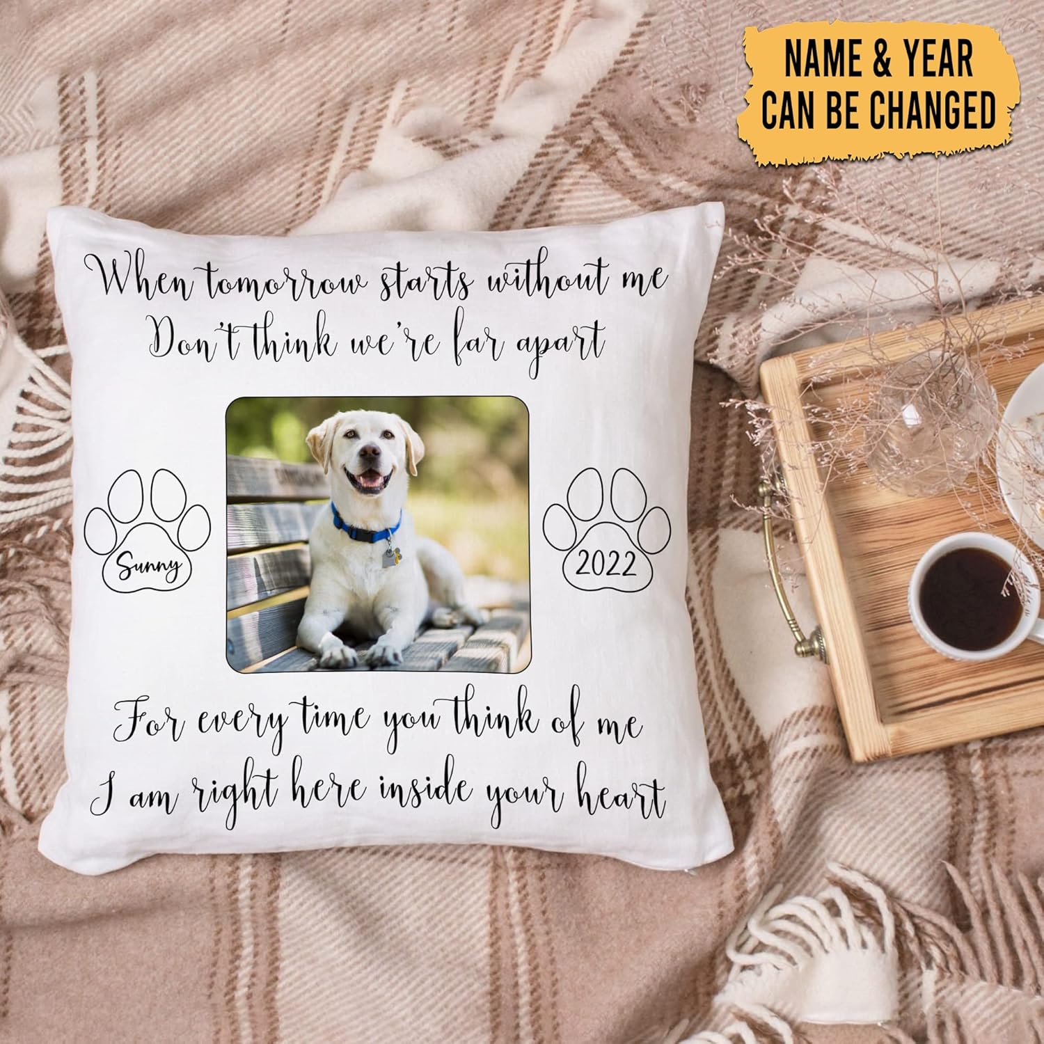 Personalized Pet Loss Memorial Pillow with Insert – Custom Photo “When Tomorrow Starts Without Me” Sympathy Pillow