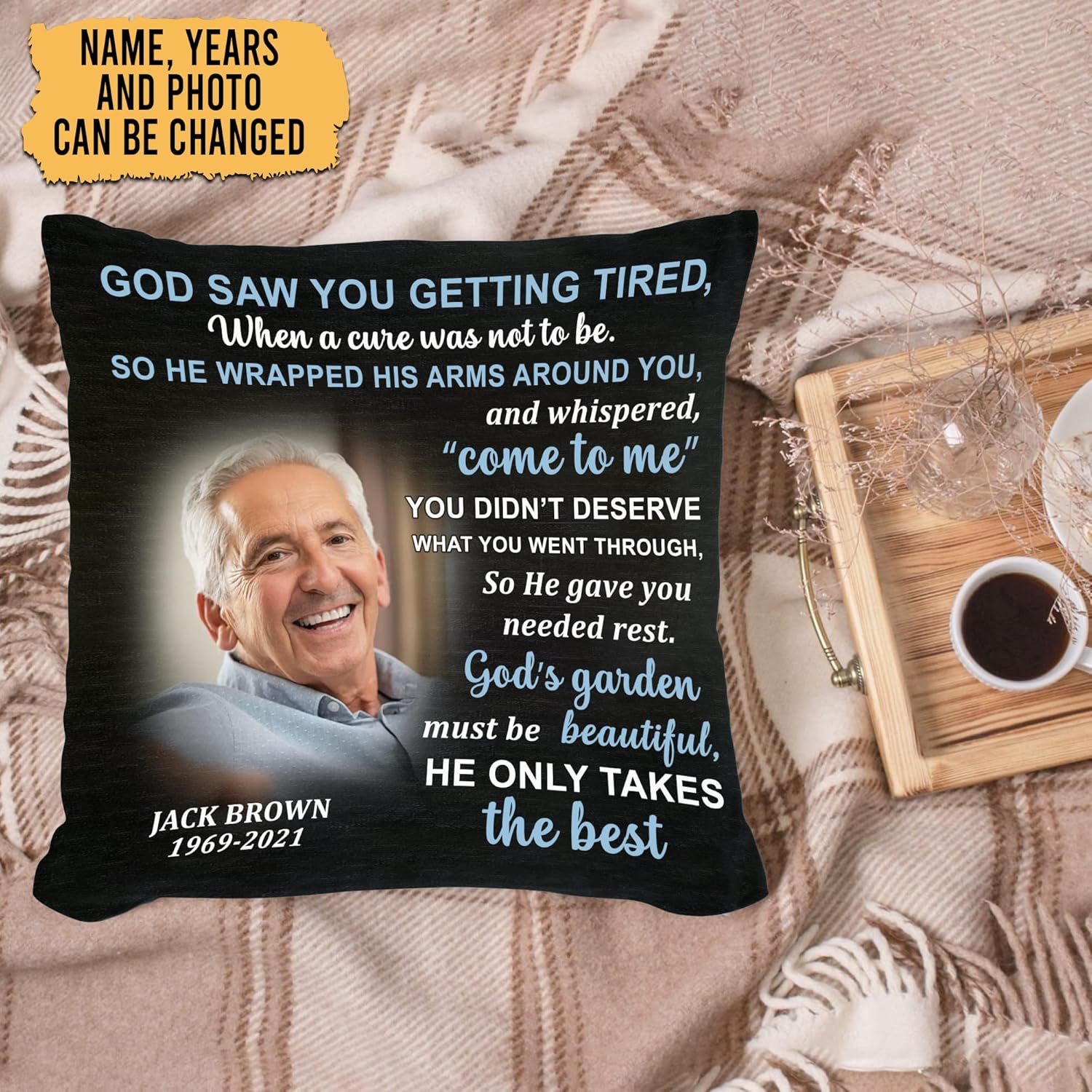 Personalized Sympathy Pillow with Insert – Custom Photo Remembrance Cushion – Bereavement Gift for Loss of Loved One