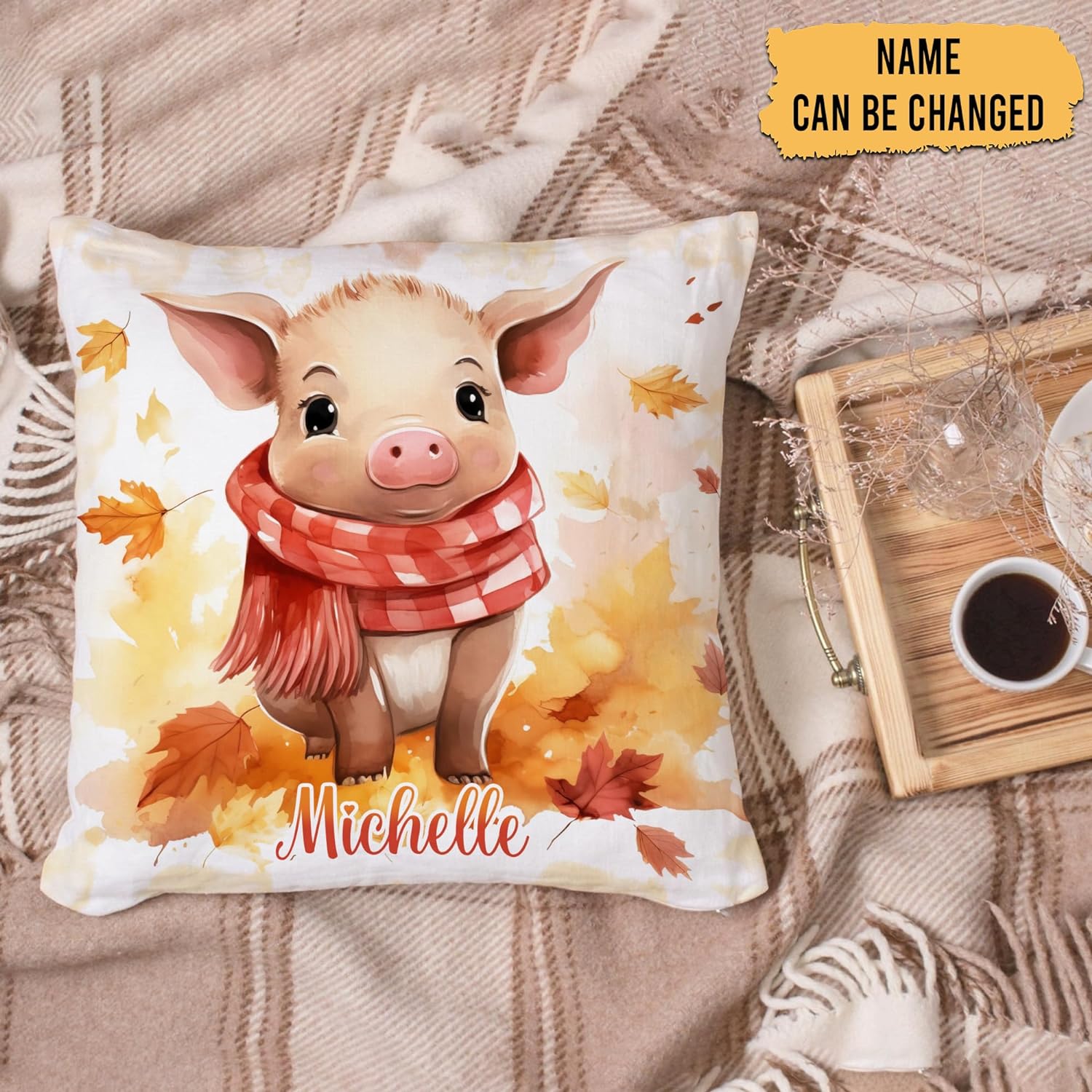Pig Maple Leaves - Personalized Pillow (Insert Included)