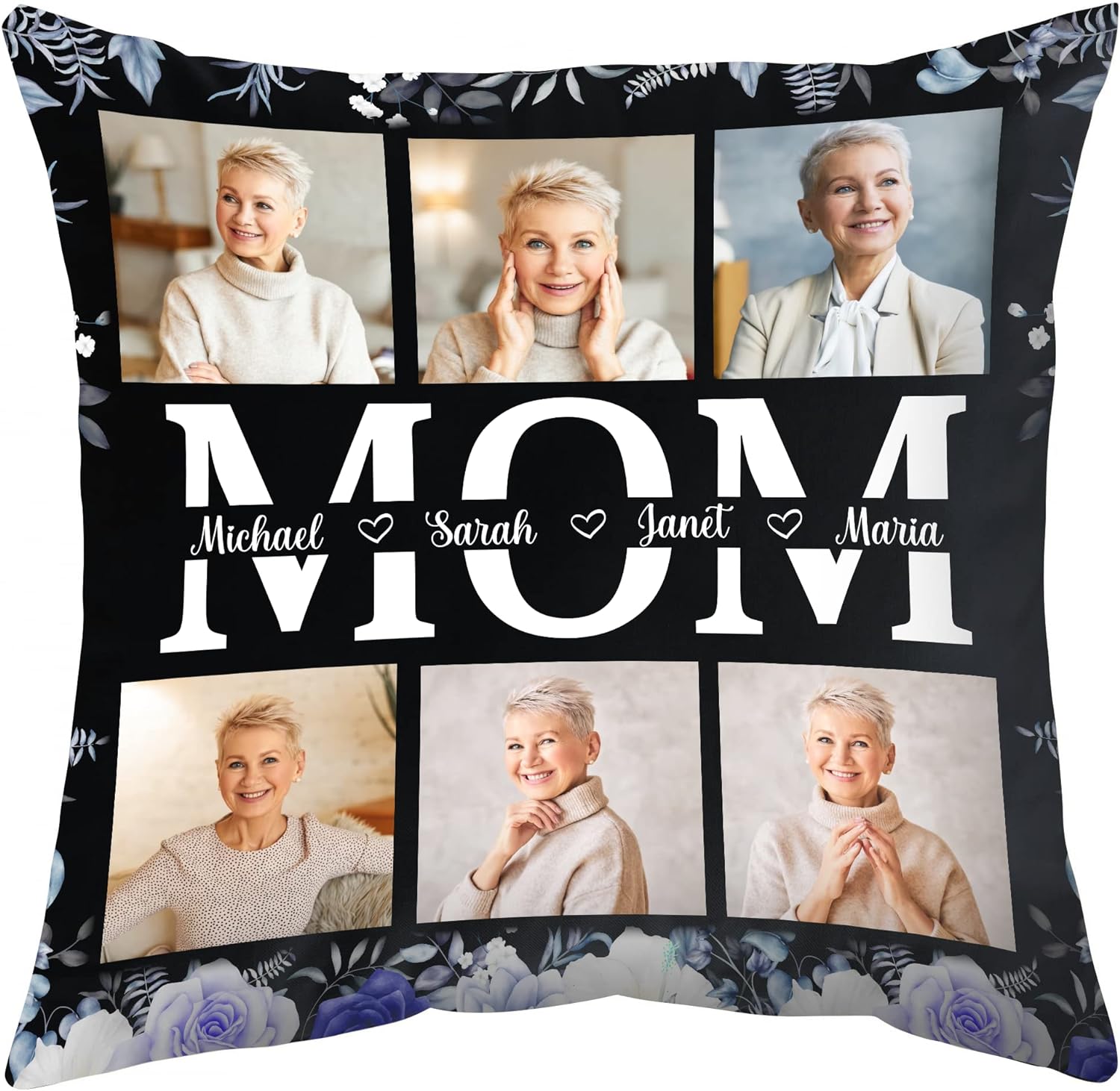 Mom Theme Black Pillow - Personalized Photo Pillow