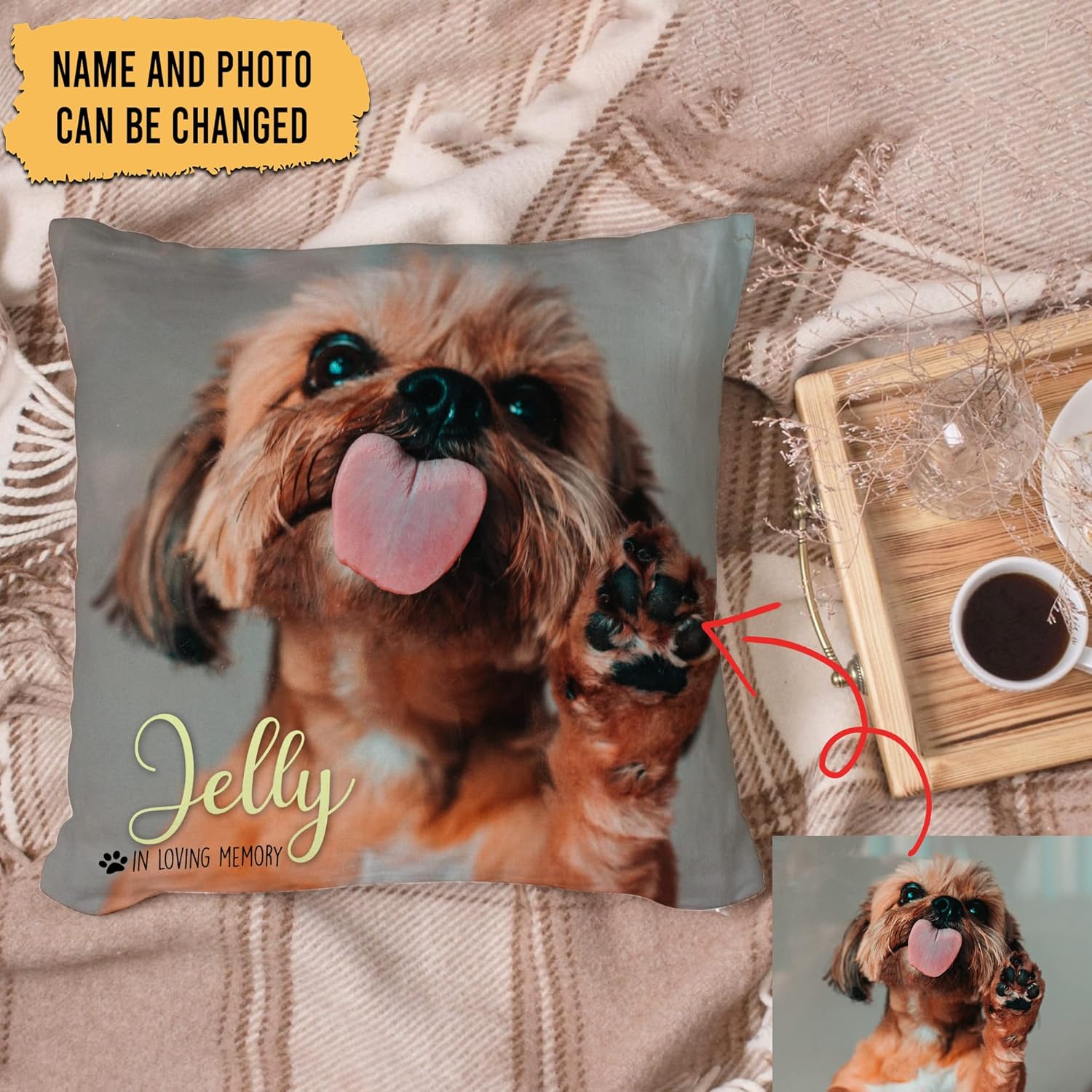 Personalized Dog Memorial Pillow with Insert – Custom Pet Photo Sympathy Gift – In Loving Memory Remembrance Pillow