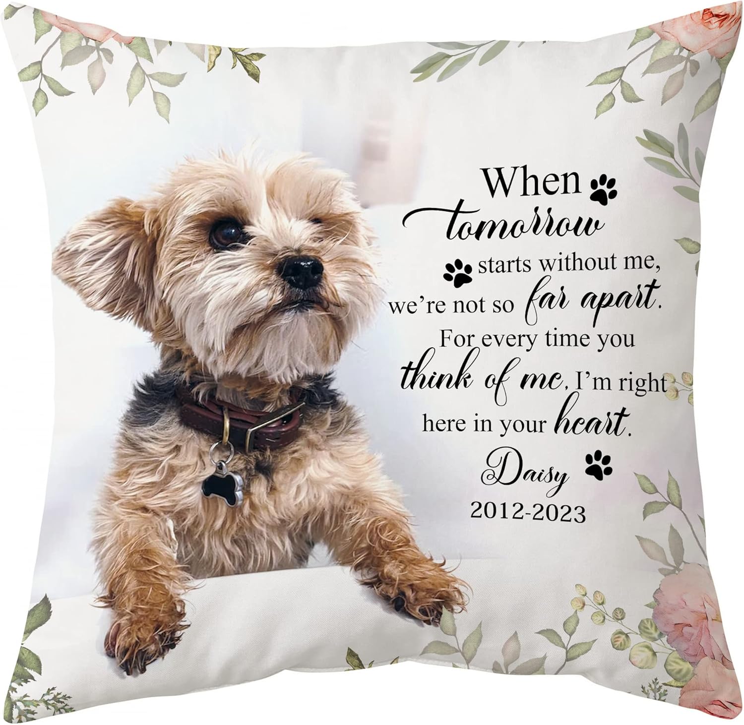 Personalized Pet Memorial Pillow with Insert – Custom Dog Photo Remembrance Cushion – Sympathy Gift for Pet Loss