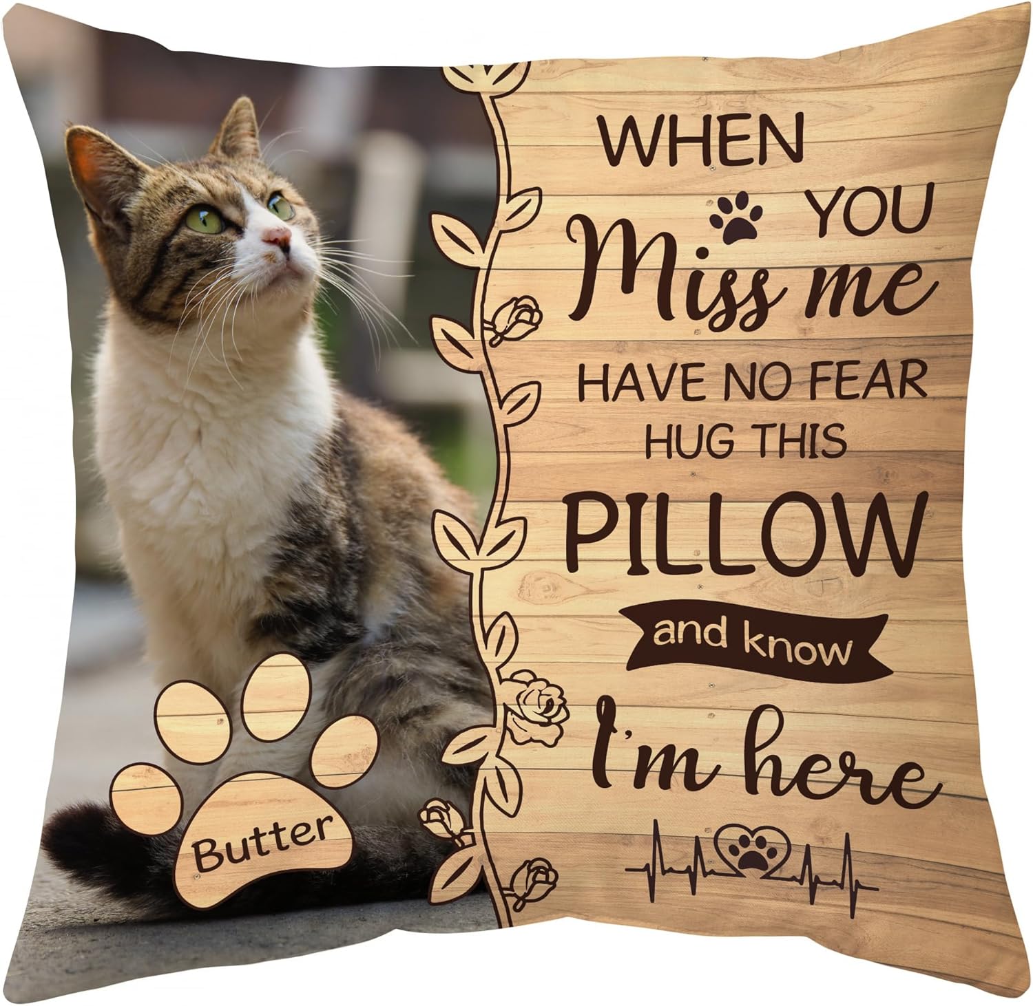 Custom “When You Miss Me” Pet Memorial Pillow with Insert – Personalized Cat or Dog Photo Sympathy Remembrance Pillow