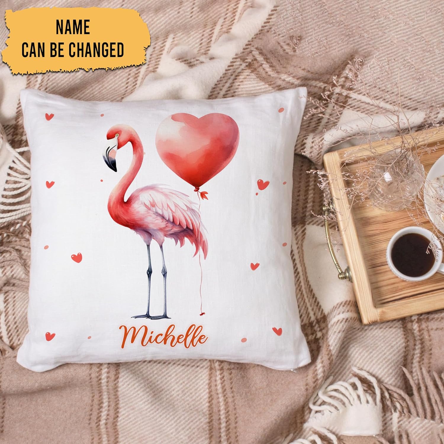 Flamingo Valentine Pattern - Personalized Pillow (Insert Included)