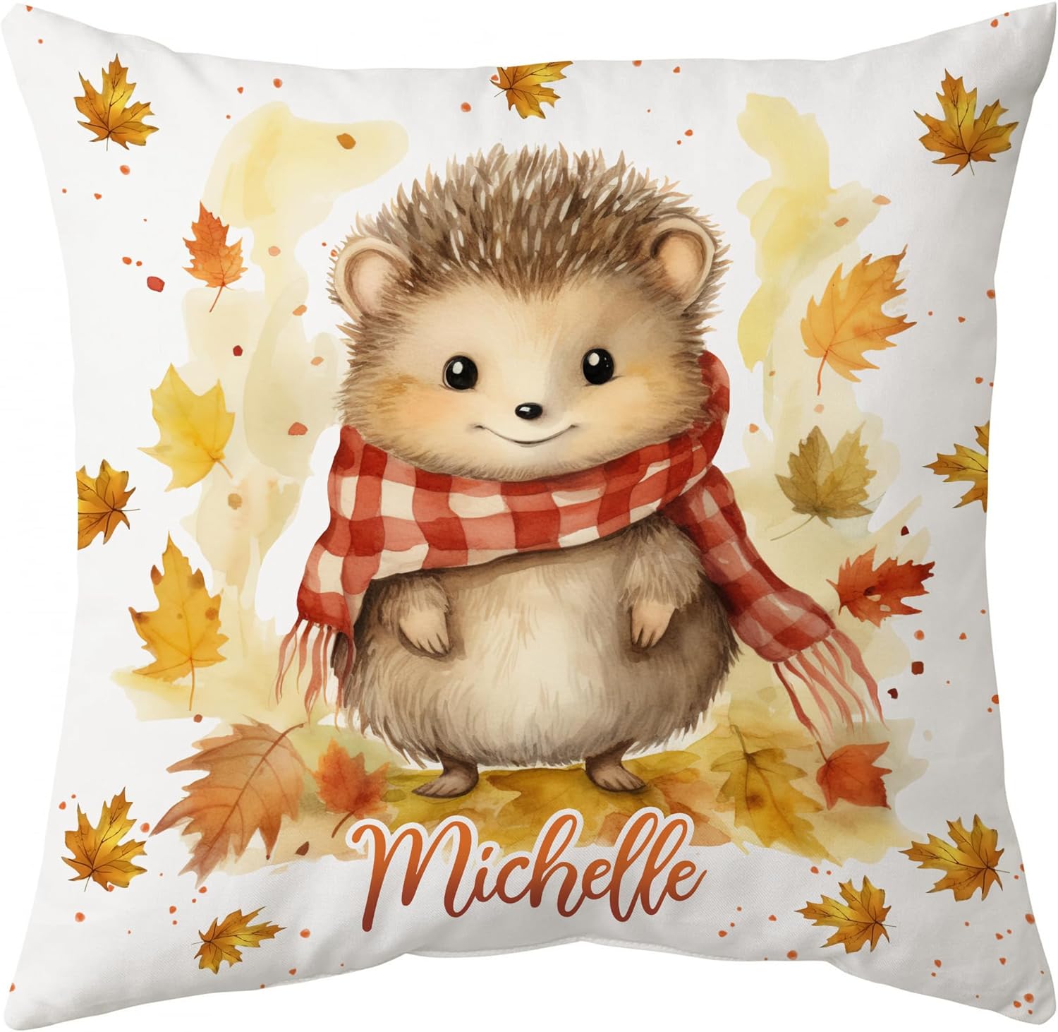 Hedgehog Maple Leaves - Personalized Pillow (Insert Included)
