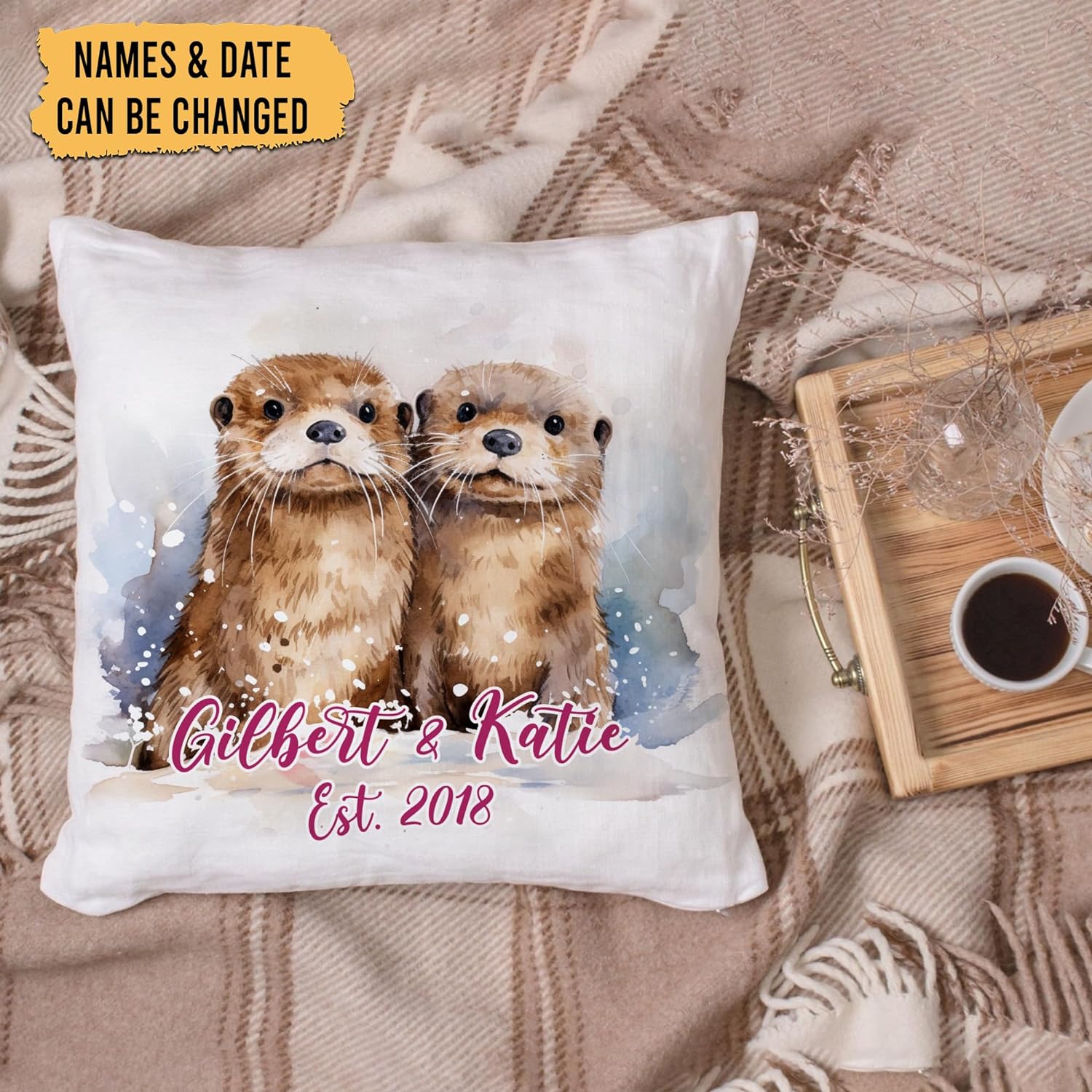 Otter Winter Pattern - Personalized Pillow (Insert Included)