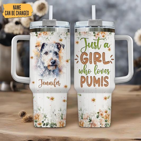 Pumi Lover Tumbler 40oz with Handle & Straw – Personalized Stainless Steel Insulated Travel Cup – Unique Gift for Dog Lovers