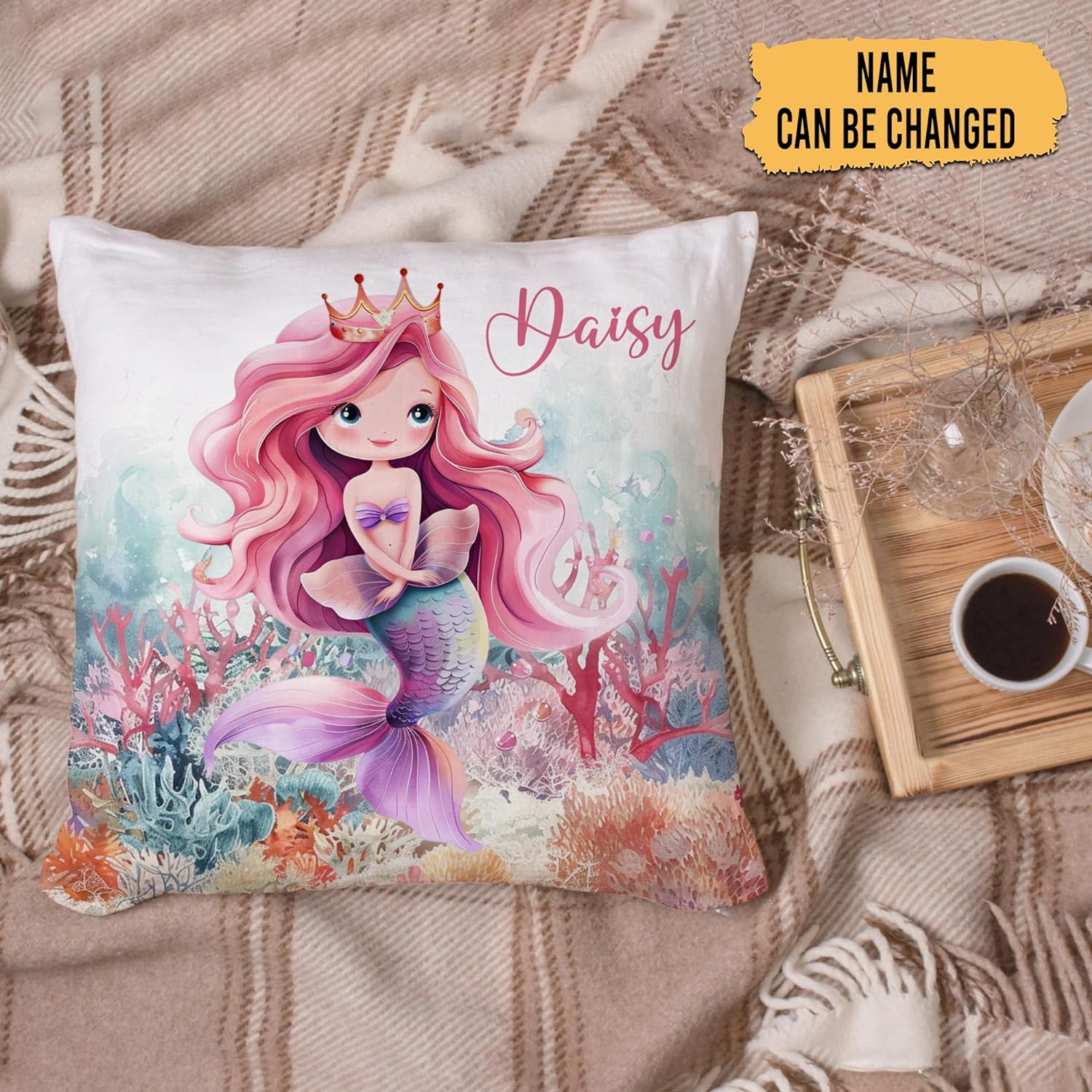Mermaid Photo Pattern - Personalized Pillow (Insert Included)