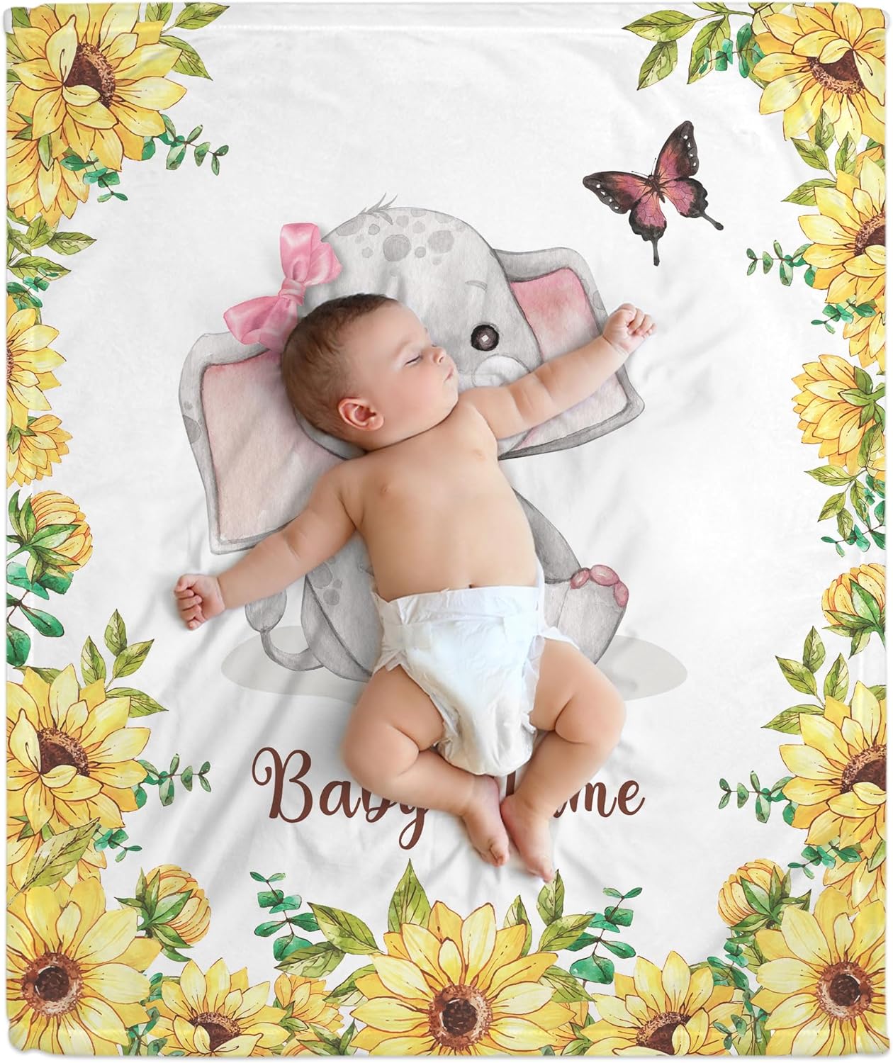 Sunflower Elephant Baby Blanket - Personalized Blanket
