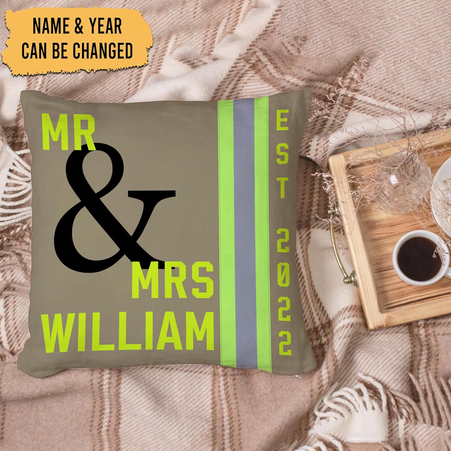 Mr & Mrs Firefighter - Personalized Pillow (Insert Included)