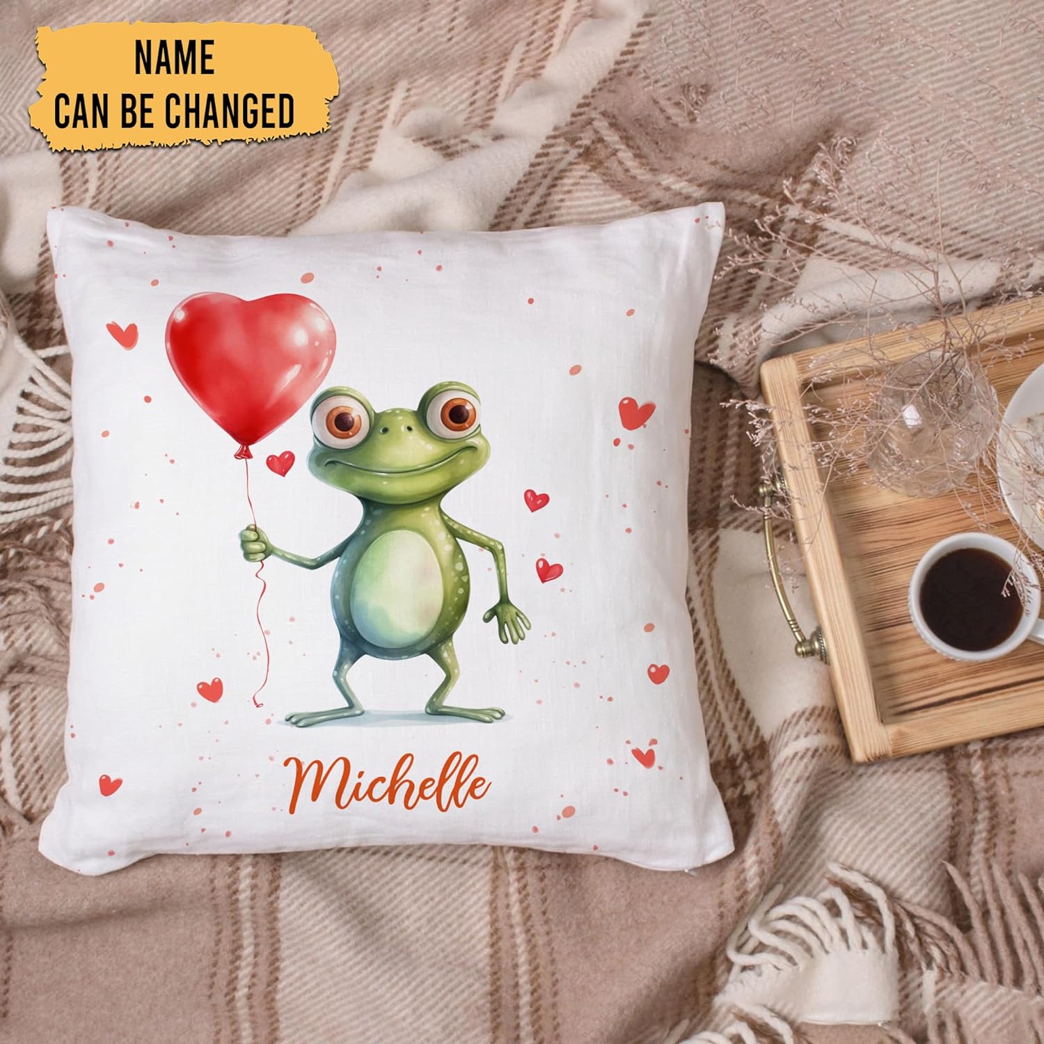 Frog Valentine Pattern - Personalized Pillow (Insert Included)