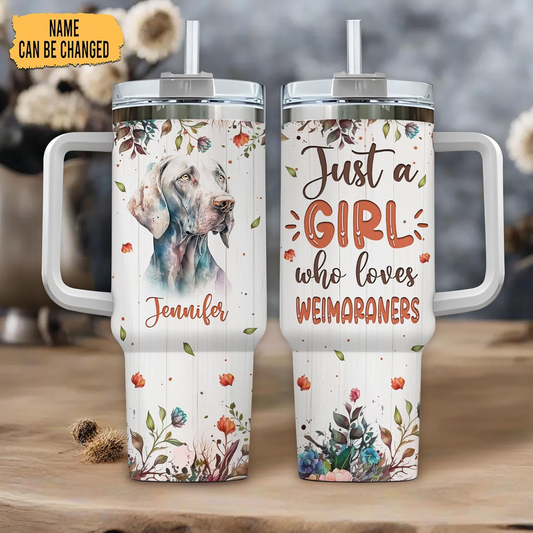 Weimaraner Lover Tumbler 40oz with Handle & Straw – Personalized Stainless Steel Insulated Travel Cup – Stylish Gift for Dog Lovers