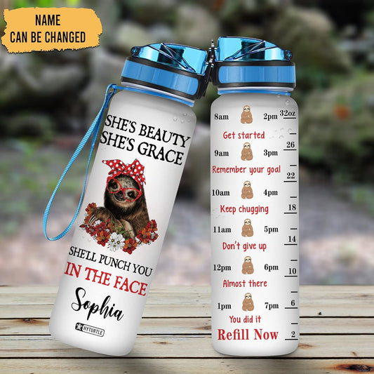 Funny Sloth Water Bottle Tracker 32oz – Personalized Motivational Bottle with Time Marker – Unique Cute Gift for Sloth Lovers