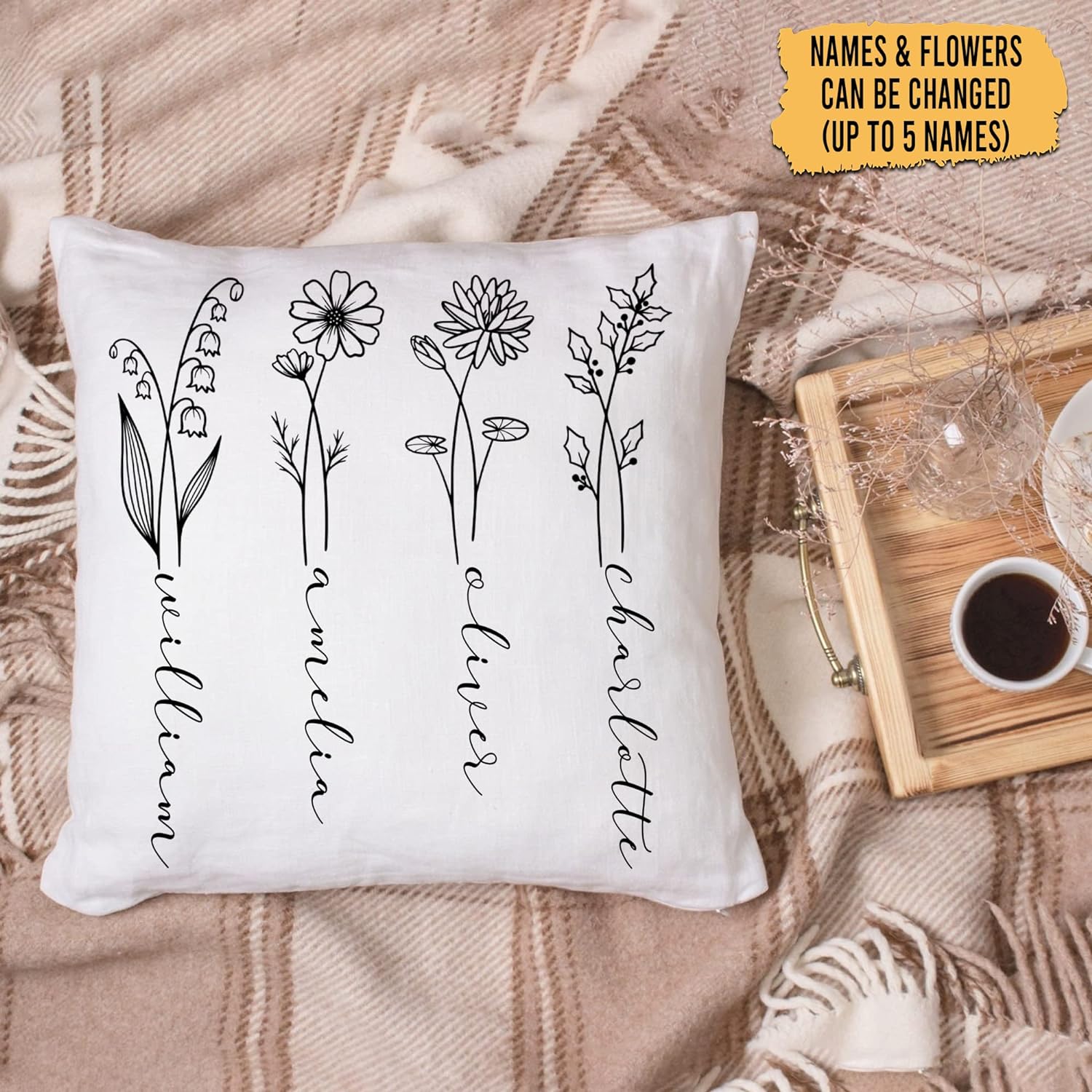 Birth Flower Throw Pillow - Personalized Pillow(Insert Included)