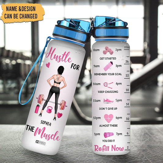 Fitness Gym Theme Water Bottle Tracker 32oz – Personalized Motivational Bottle with Time Marker – Stylish Gift for Gym Lovers