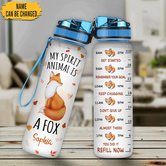 Spirit Animal Fox Water Bottle Tracker 32oz – Personalized Birthday Gift for Women & Animal Lovers