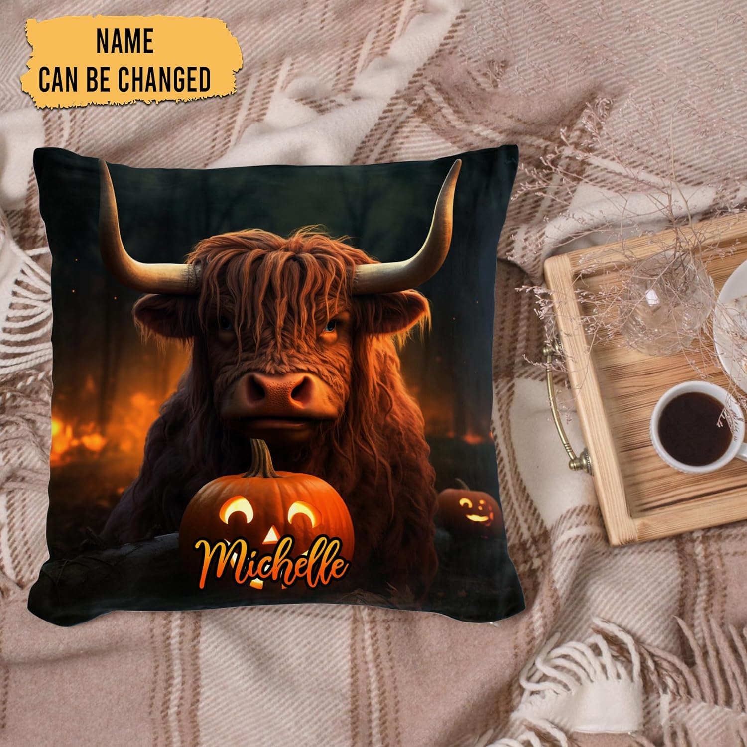 Highland Cow Halloween Pattern - Personalized Pillow (Insert Included)