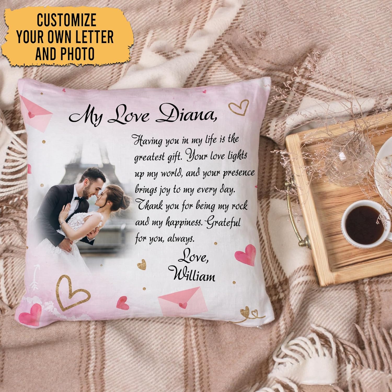 Love Letter Pattern - Personalized Photo Pillow (Insert Included)