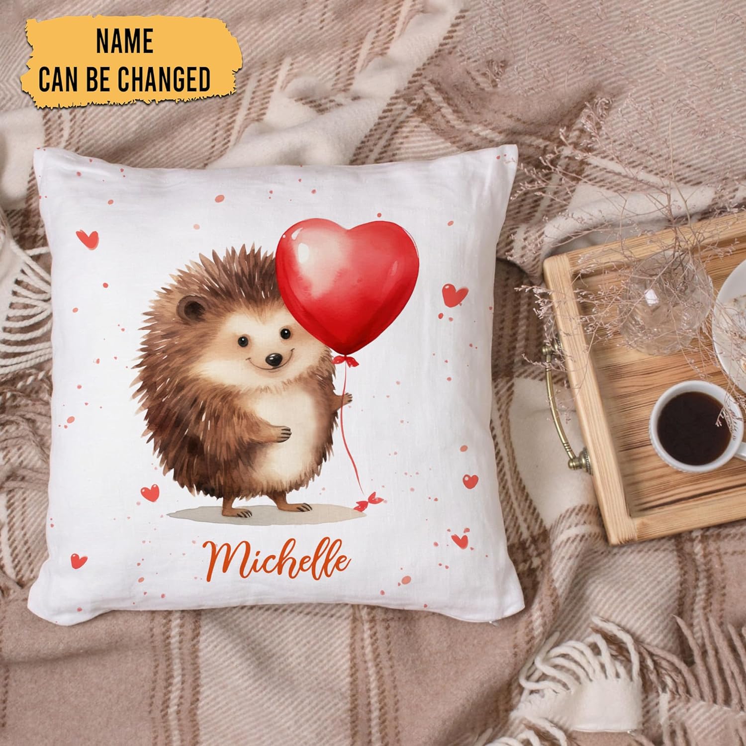 Hedgehog Valentine Pattern - Personalized Pillow (Insert Included)