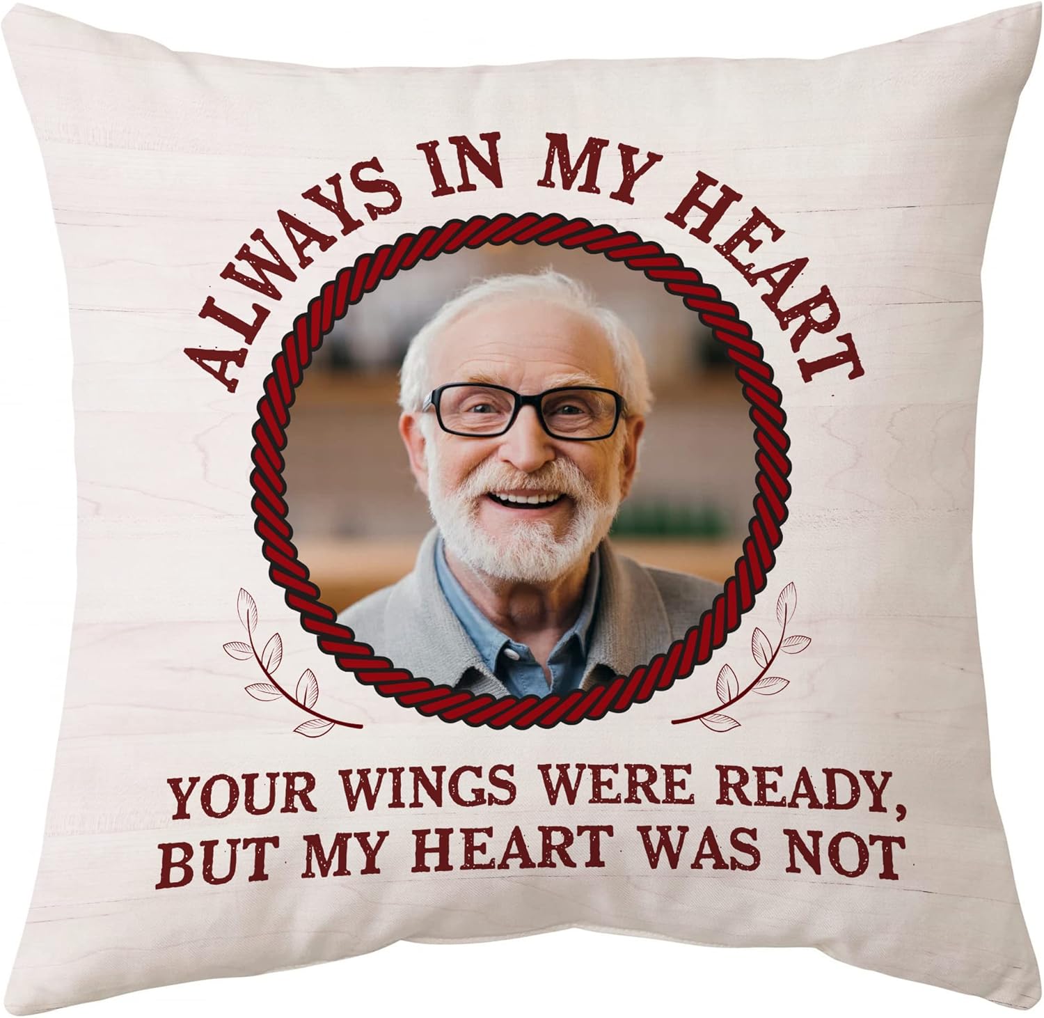 Always in My Heart Personalized Memorial Pillow with Insert – Custom Name Photo Remembrance Cushion – Healing Gift for Loved Ones