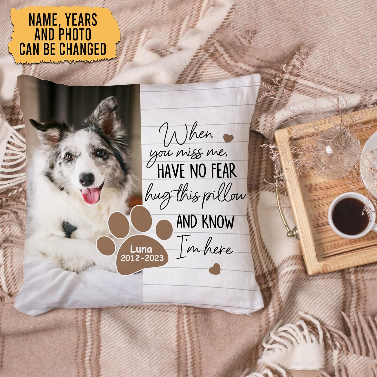 Personalized “Hug This Pillow” Pet Memorial Pillow with Insert – Custom Dog or Cat Loss Remembrance Pillow