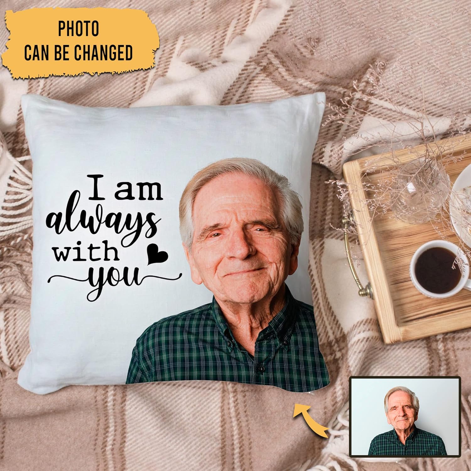 Always with You Personalized Memorial Pillow with Insert – Custom Photo Sympathy Cushion – Cardinal Remembrance Gift for Loss of Loved One