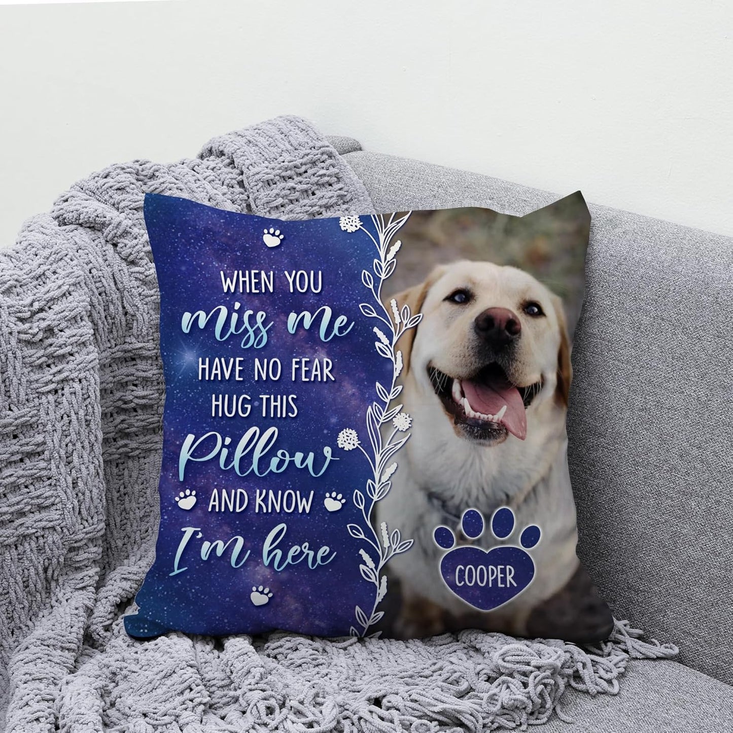 Personalized Pet Memorial Pillow with Insert – “When You Miss Me” Custom Cushion – Sympathy Gift for Pet Lovers