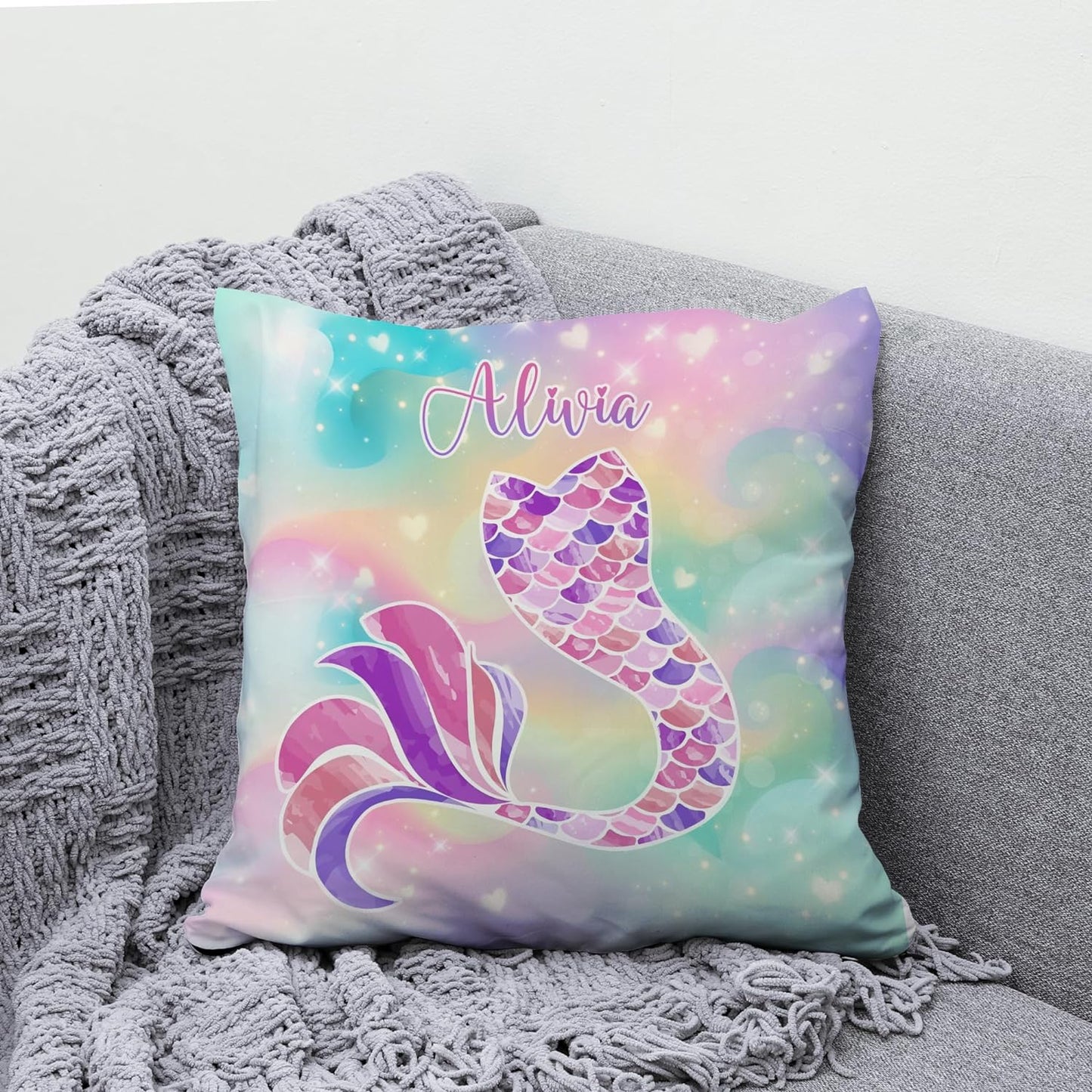 Mermaid Tail Theme - Personalized Pillow (Insert Included)