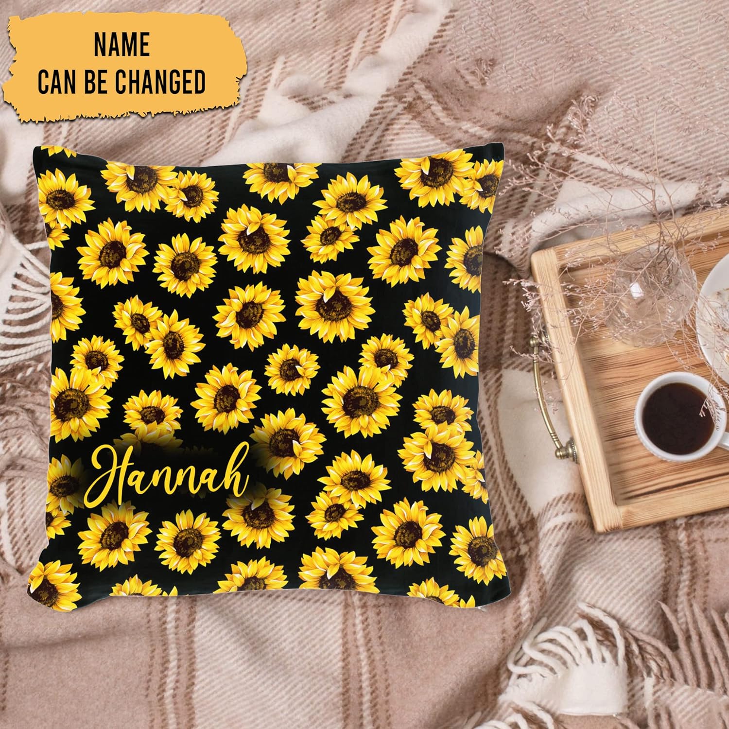 Sunflower Floral Pattern - Personalized Pillow (Insert Included)