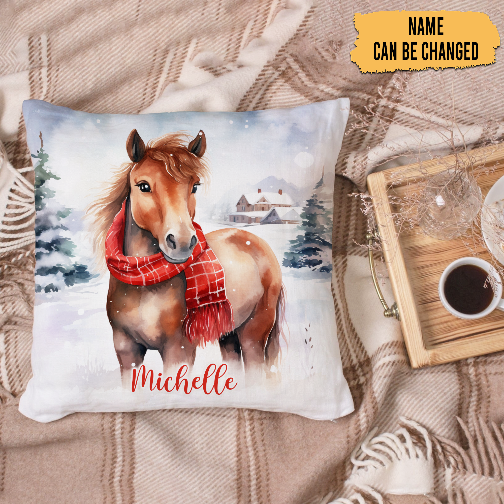 Horse Snow Pattern - Personalized Pillow (Insert Included)