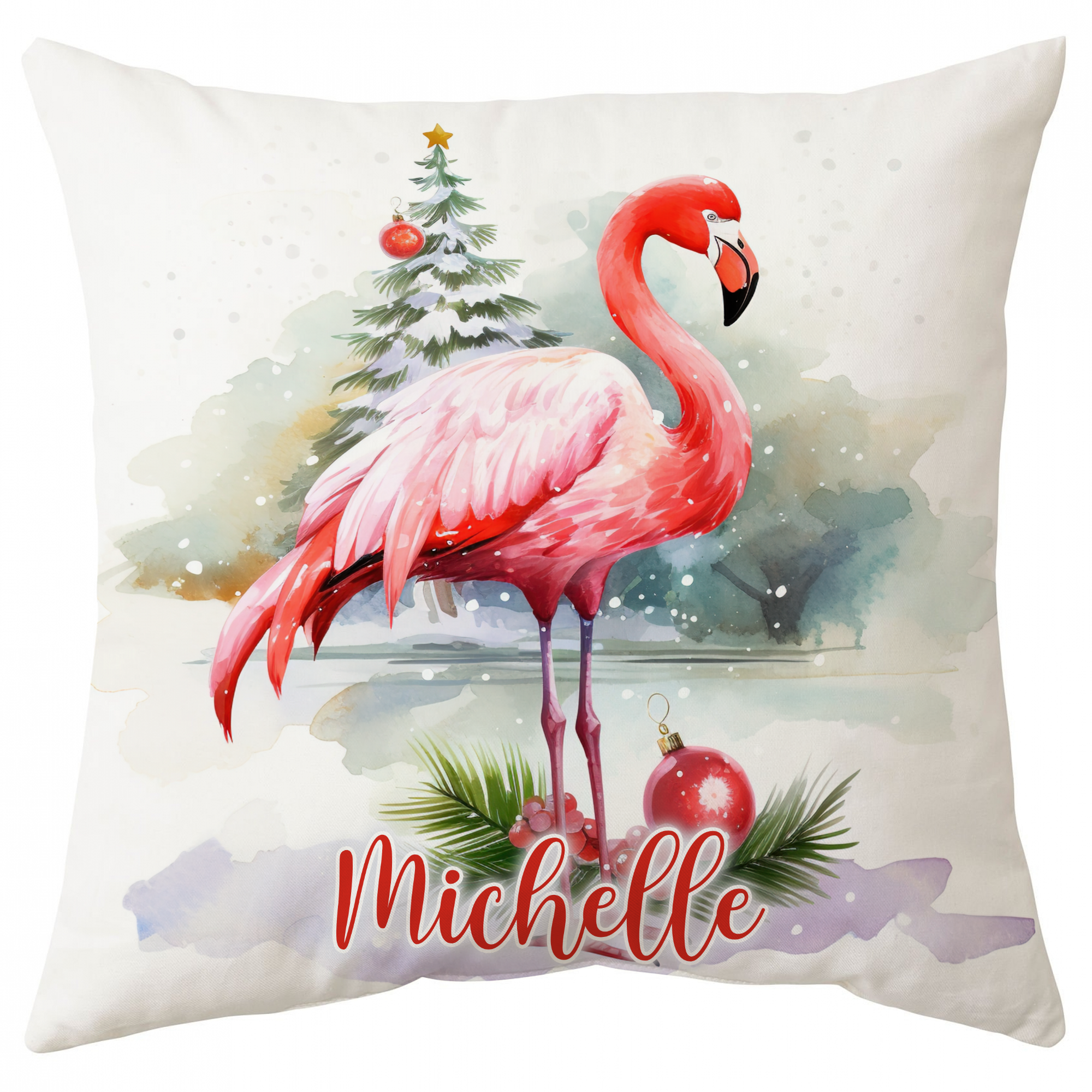 Flamingo Snow Pattern - Personalized Pillow (Insert Included)