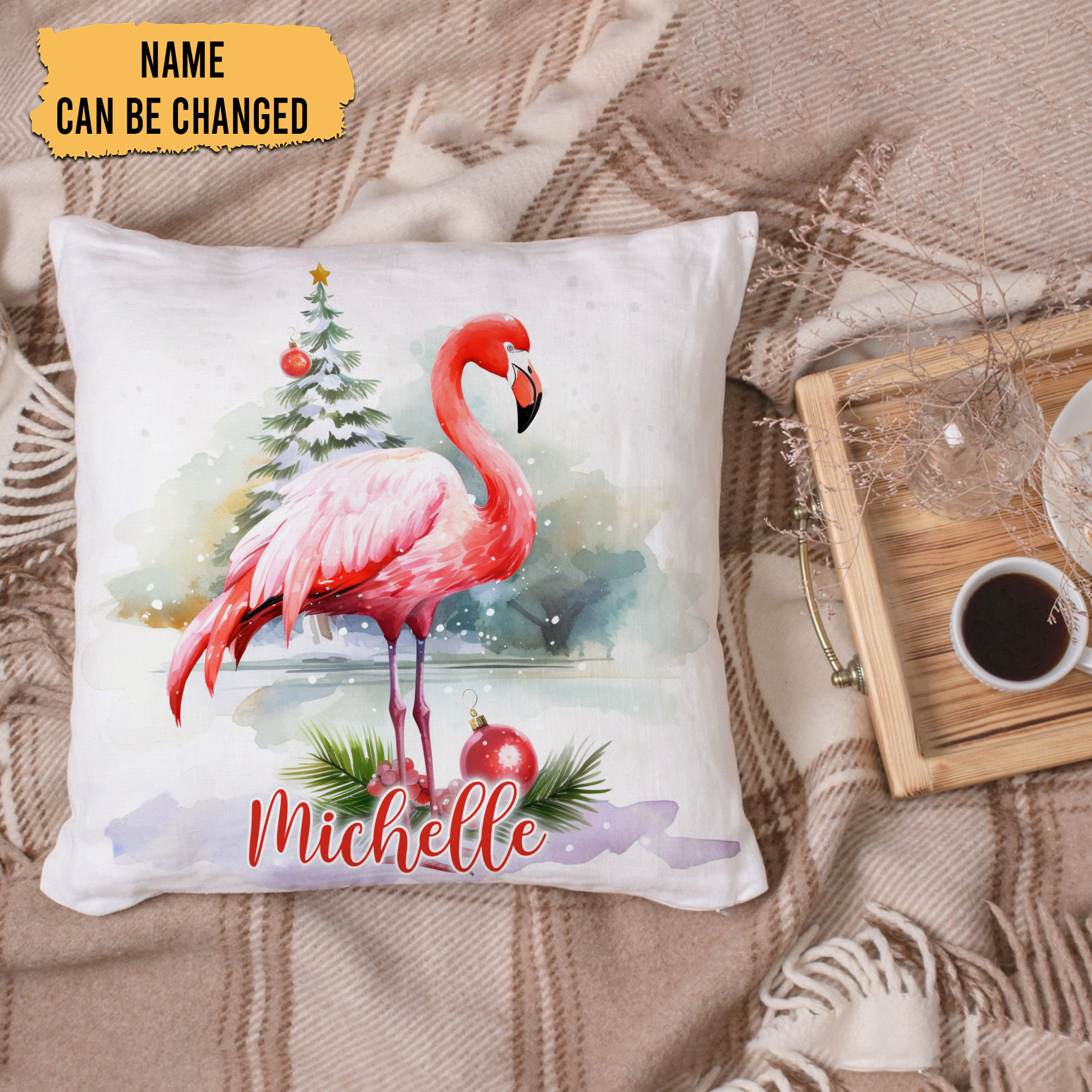 Flamingo Snow Pattern - Personalized Pillow (Insert Included)