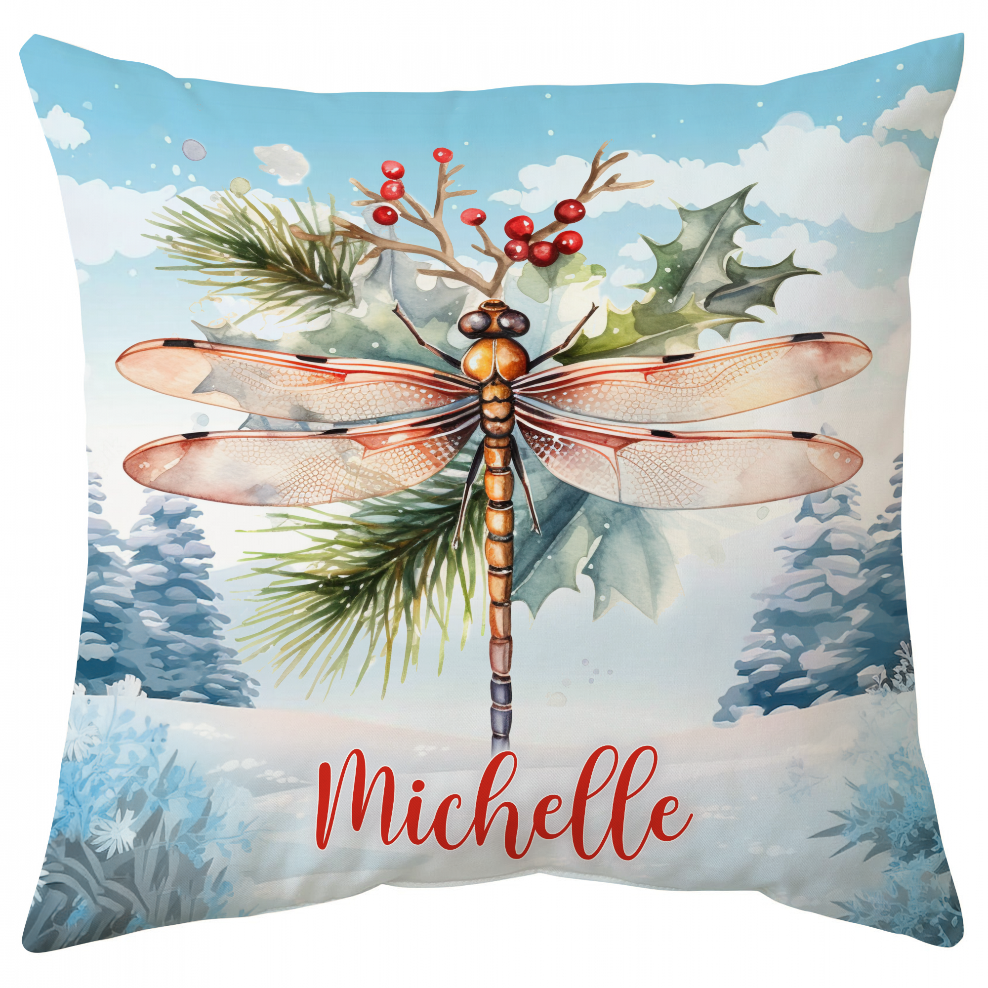 Dragonfly Snow Pattern - Personalized Pillow (Insert Included)