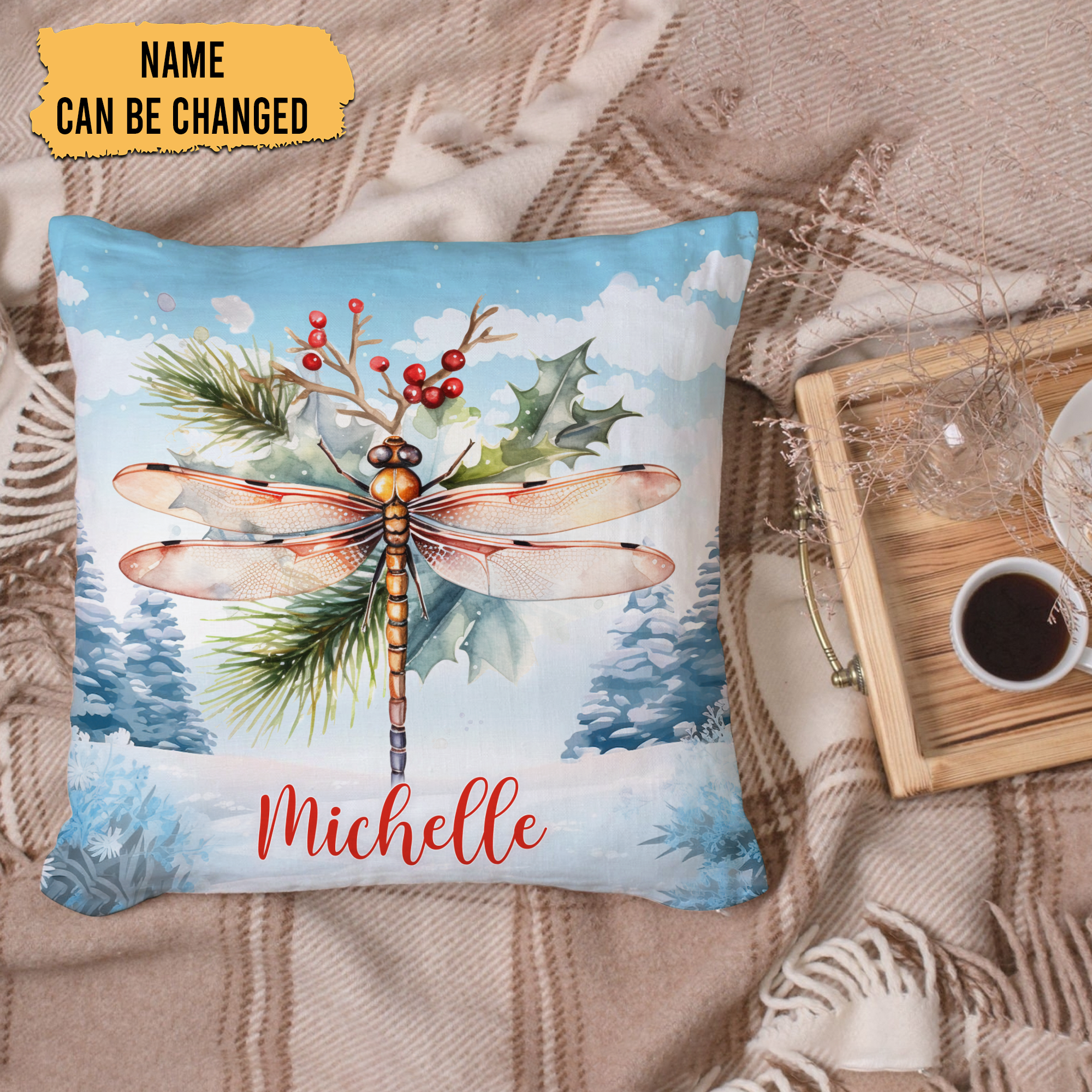 Dragonfly Snow Pattern - Personalized Pillow (Insert Included)