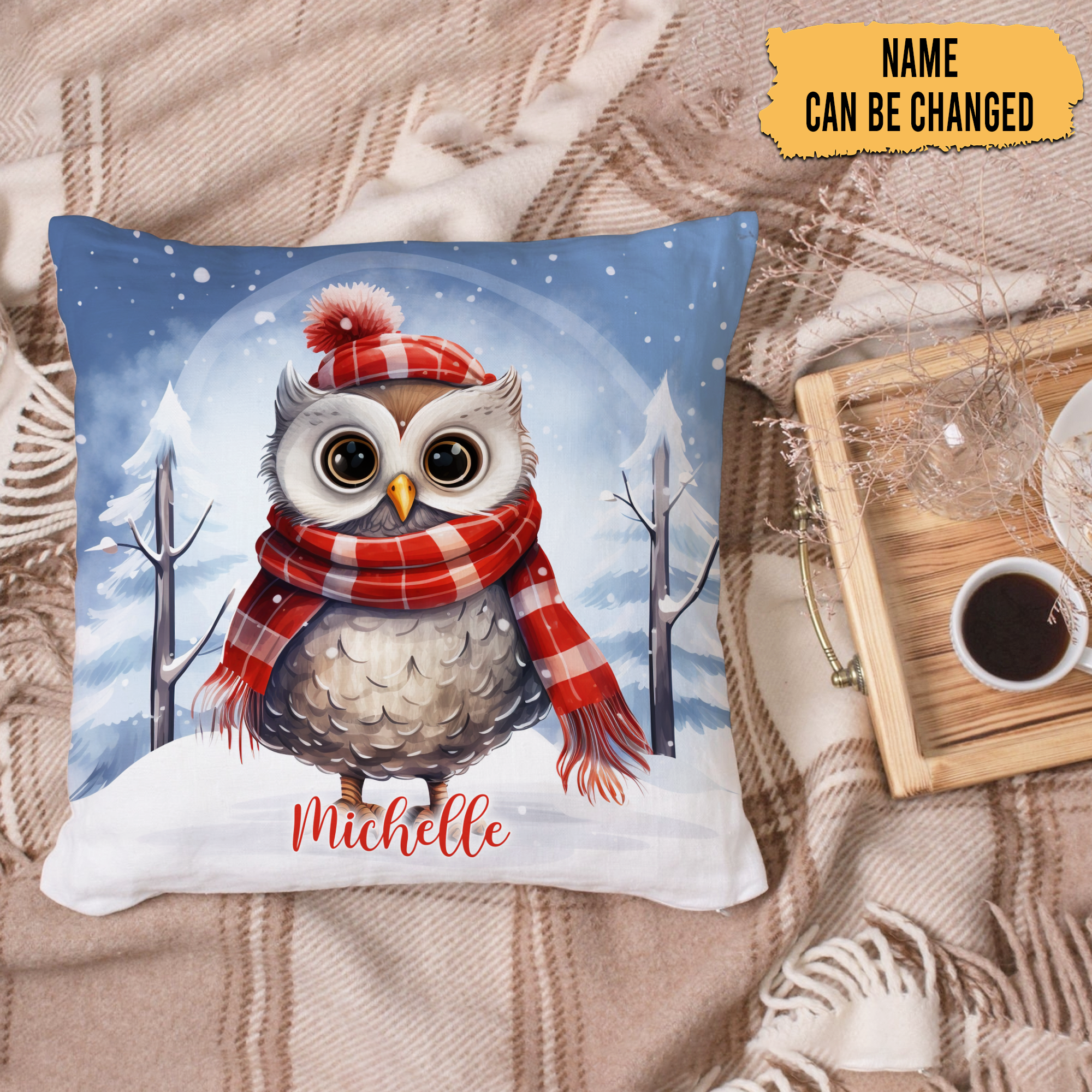 Owl Snow Pattern - Personalized Pillow (Insert Included)