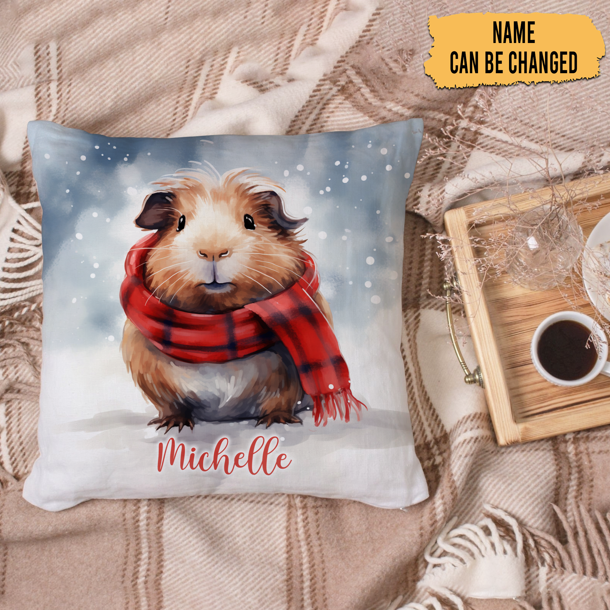 Guniea Pig Snow Pattern - Personalized Pillow (Insert Included)