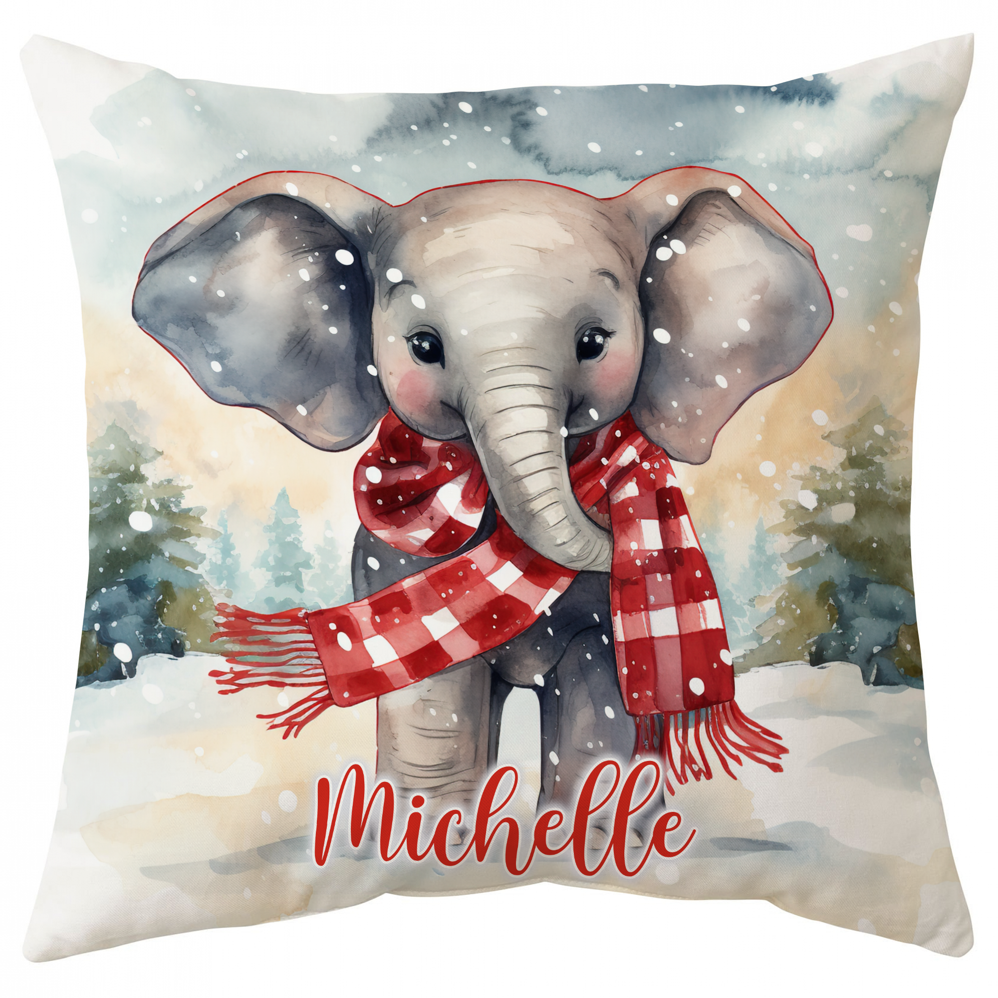 Elephant Snow Pattern - Personalized Pillow (Insert Included)