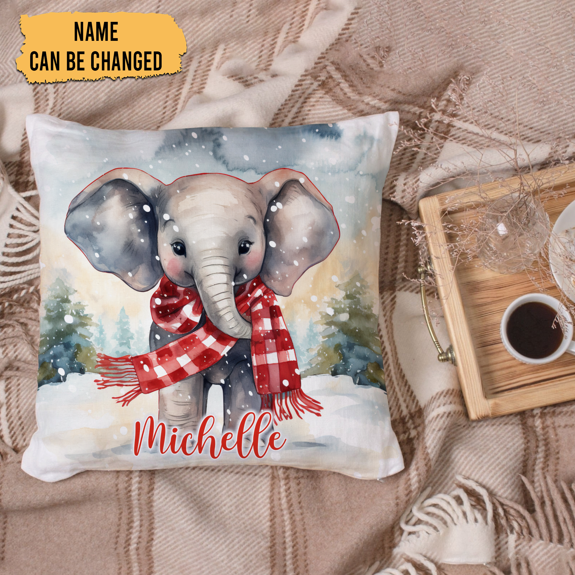 Elephant Snow Pattern - Personalized Pillow (Insert Included)
