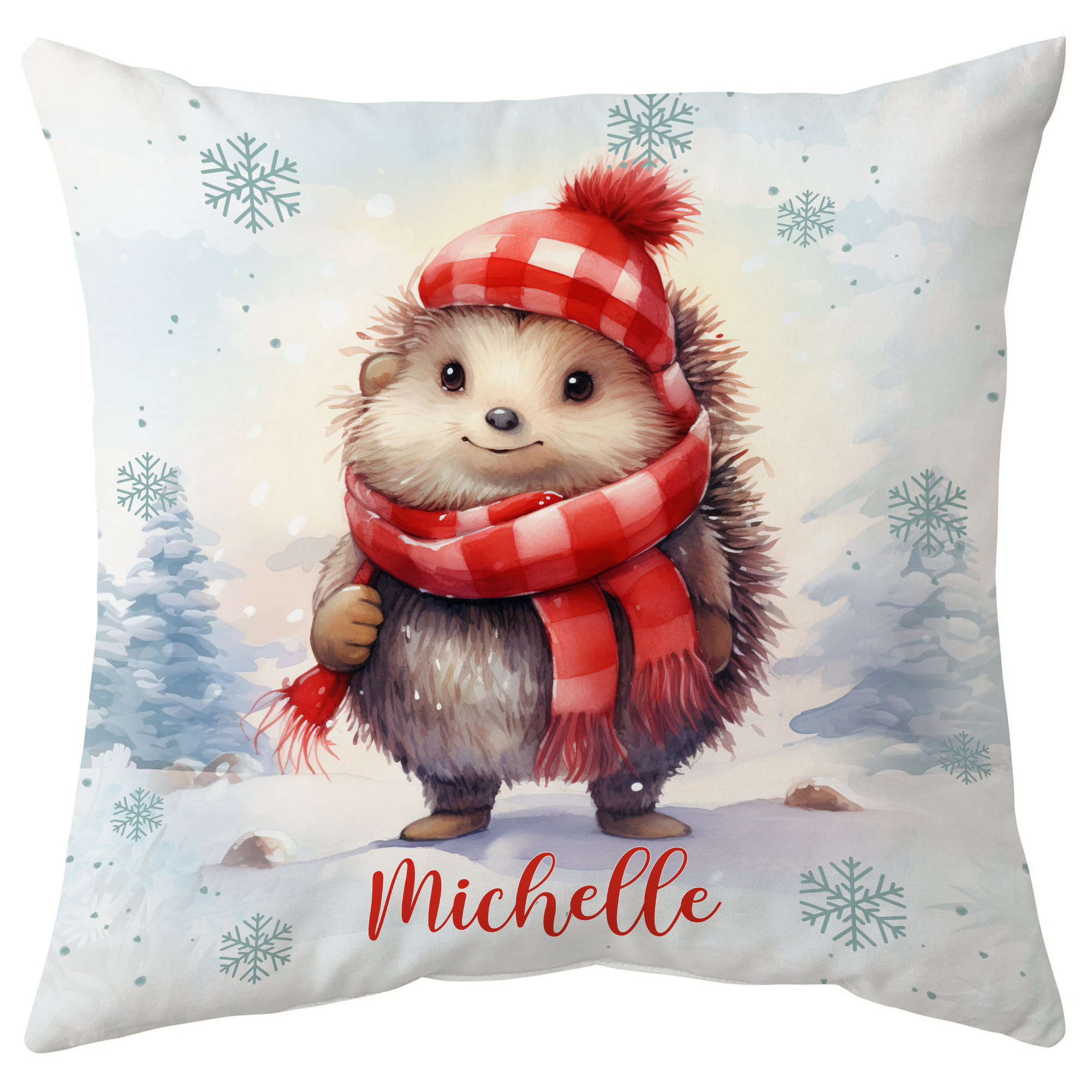 Hedgehog Snow Pattern - Personalized Pillow (Insert Included)