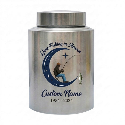 Personalized Gone Fishing in Heaven Bass Fisherman Stainless Steel Urn for Human Ashes Loss of Father Grandpa 5.9x3.9 7.5x5.1 Memorial Keepsake Urn, Memorial Gift, In Loving Memory - Image 2