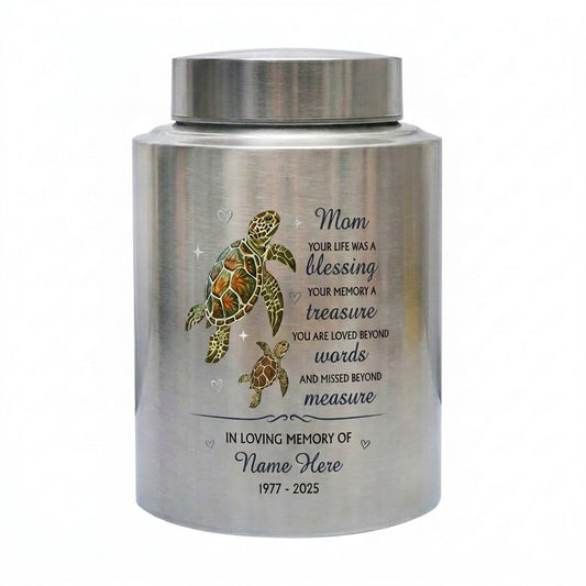 Personalized Sea Turtle Mom Stainless Steel Mother Bereavement Funeral Ash Holder Adult Female Decorative Vessel Silver Black Gold Red Memorial Keepsake Urn, Memorial Gift, In Loving Memory - Image 2